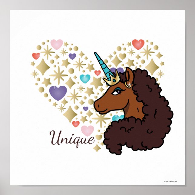 Affiche Afro Unicorn | Design cardiaque unique (Devant)