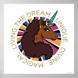 Affiche Afro Unicorn Living the Dream Design