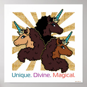 Affiche Afro Unicorn Trio : Unique, Divine et Magique