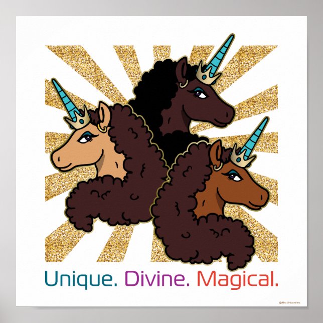 Affiche Afro Unicorn Trio : Unique, Divine et Magique (Devant)