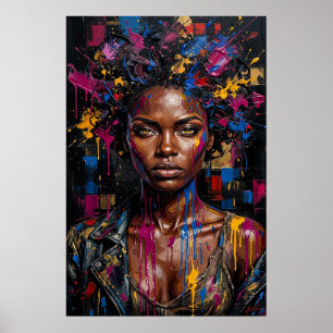 Affiche Afrofuturisme urbain Black Queen Art à gouttes de 