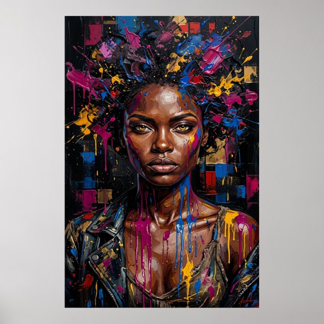 Affiche Afrofuturisme urbain Black Queen Art à gouttes de  (Devant)