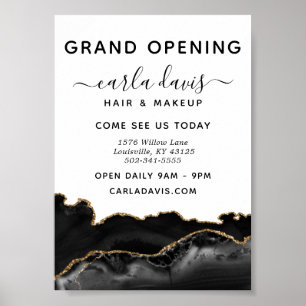 Affiche Agate Black And Gold Marble Salon Grand Opening