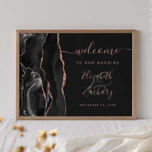 Affiche Agate Black Rose Gold Dark Mariage Bienvenue