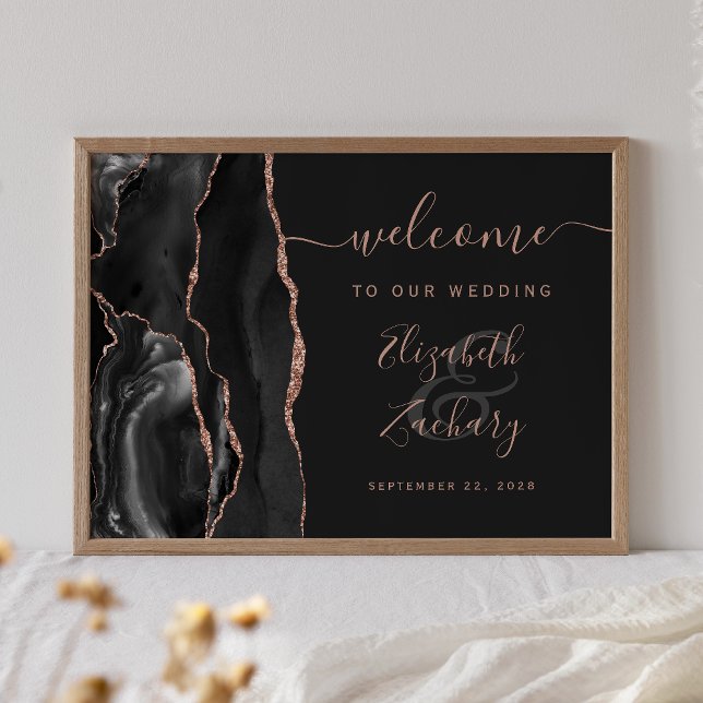 Affiche Agate Black Rose Gold Dark Mariage Bienvenue (Créateur téléchargé)