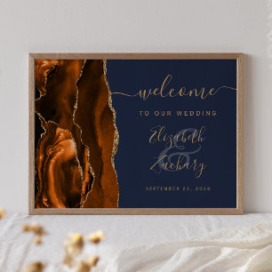 Affiche Agate Brûlé Orange Gold Marine Bleu Mariage Bienve