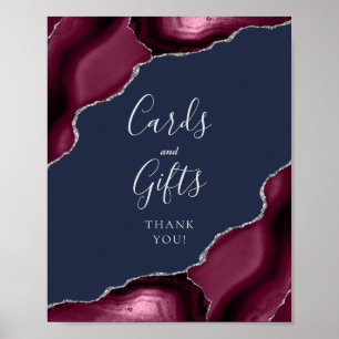 Affiche Agate Burgundy Argent Marine Cartes de mariage et