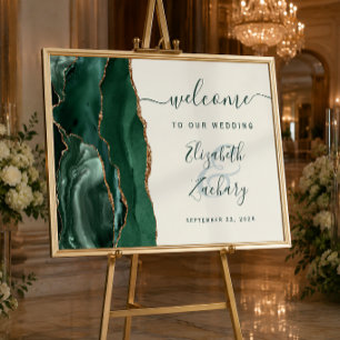 Affiche Agate Émeraude Vert Or Ivoire Mariage Bienvenue
