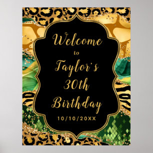 Affiche Agate Gold et Green Safari Anniversaire Bienvenue