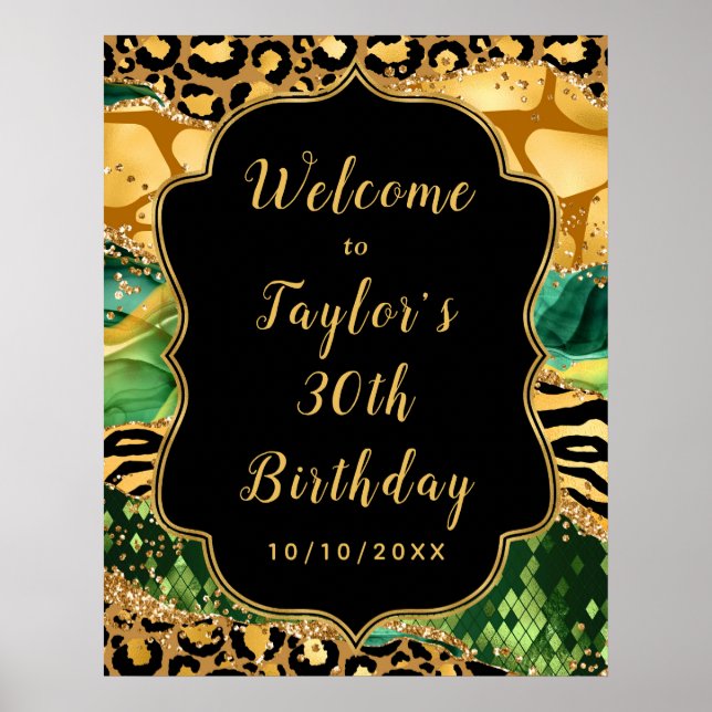 Affiche Agate Gold et Green Safari Anniversaire Bienvenue (Devant)