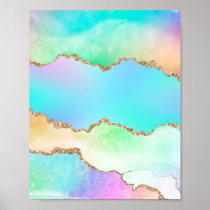 Affiche Agate holographique   Iridescente Pastel Ombre Mar