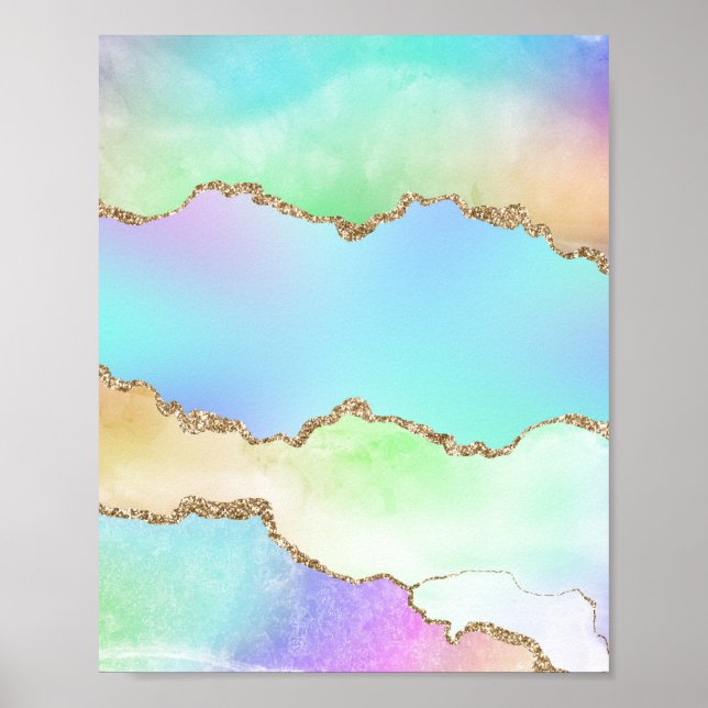 Affiche Agate holographique | Iridescente Pastel Ombre Mar (Devant)