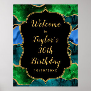 Affiche Agate Peacock bleu et vert Anniversaire Bienvenue