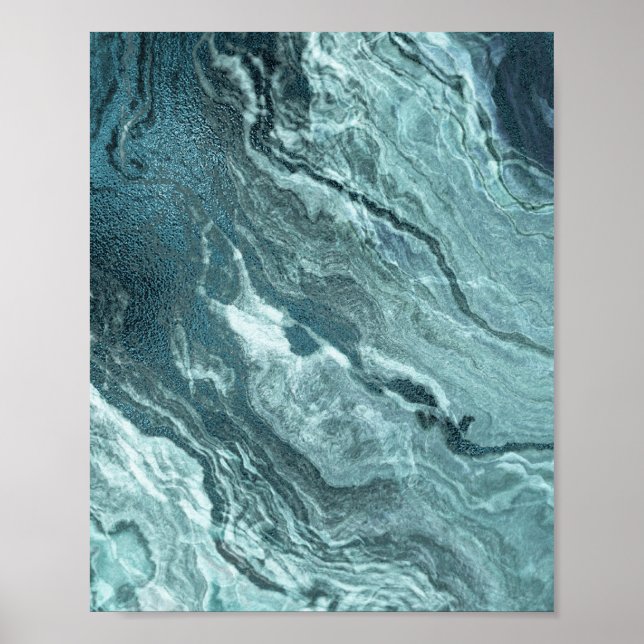 Affiche Agate Turquoise cristallisée | Pierre marbrée noir (Devant)