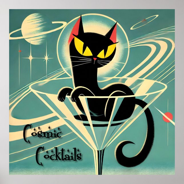 Affiche Âge atomique Futuriste de l'espace Noir Cat Martin (Devant)