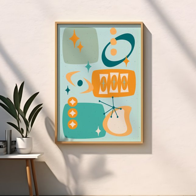Affiche Âge atomique milieu du siècle Abstrait Aqua Orange (Créateur téléchargé)