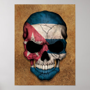 Affiche Aged and Worn Cuban Flag Skull