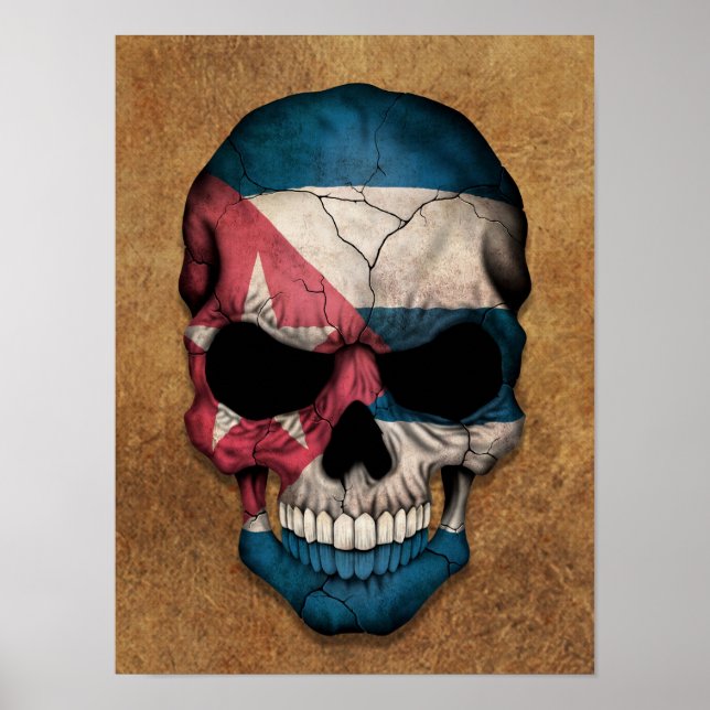 Affiche Aged and Worn Cuban Flag Skull (Devant)