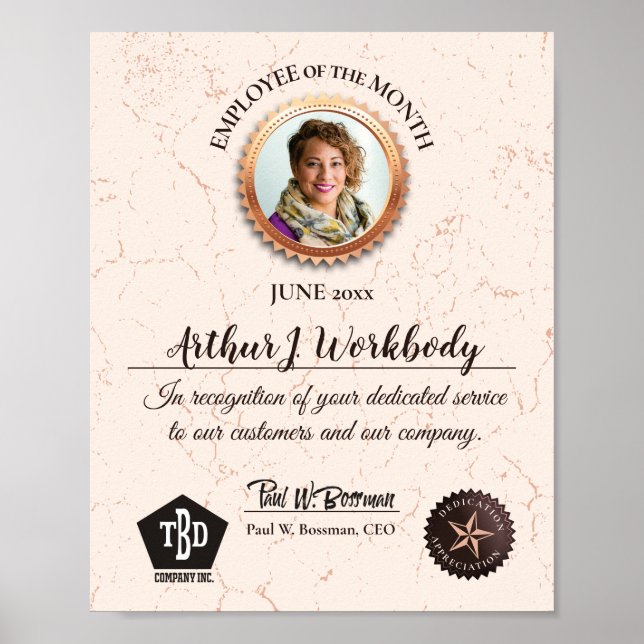 Affiche Aged stone employee photo recognition certificate (Devant)