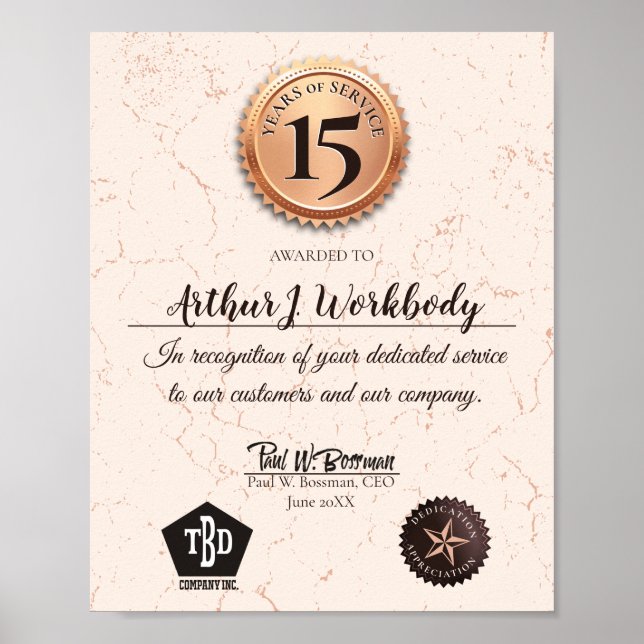 Affiche Aged stone gold employee anniversary certificate (Devant)