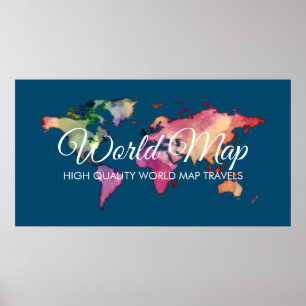 Affiche Agence de voyages bleue Carte du monde aquarelle c