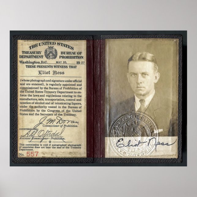 AFFICHE AGENT D'INTERDICTION ÉLIOT NESS CREDENTIALS 1927 (Devant)