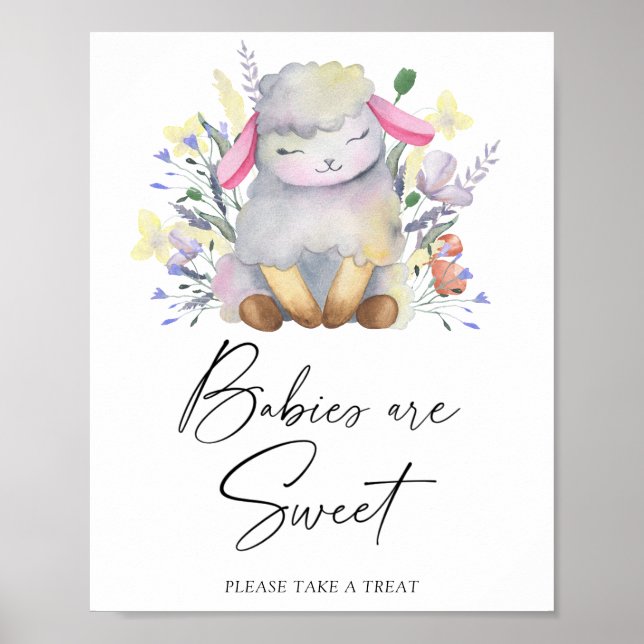 Affiche agneau aquarelle - les bébés sont doux (Devant)