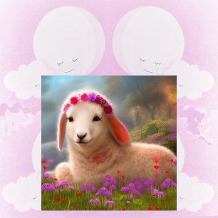 Affiche Agneau de Pâques mignon avec des fleurs -