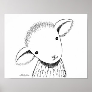 Affiche Agneau mignonne Nourriture Décor Lambe Dessin de f