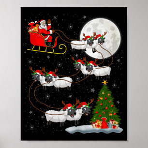 Affiche Agneaux Mouton Père Noël Traîneau Volant Drôle Mag