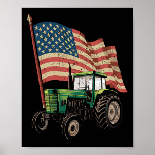 Affiche Agriculture Ferme Tracteur Usa Drapeau Tracteur Am