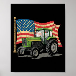 Affiche Agriculture Ferme Tracteur Usa Drapeau Tracteur Am
