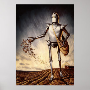 Affiche Agriculture robotique vintage humaine