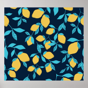 Affiche Agrumes simples : citrons sur le bleu.