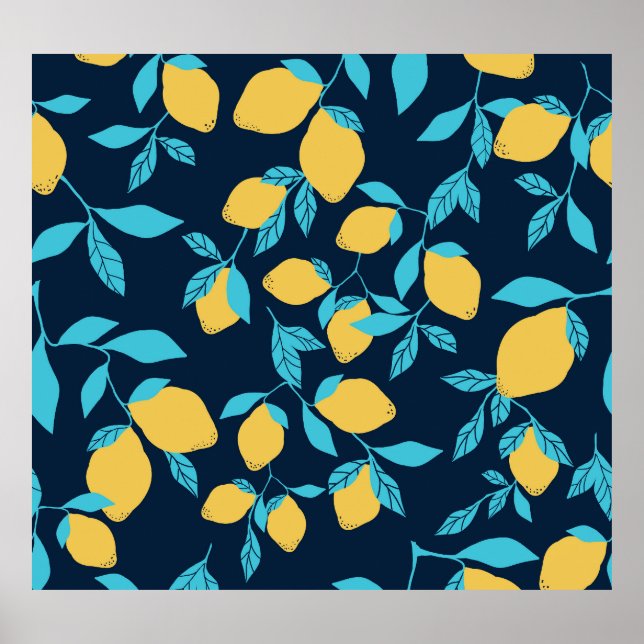 Affiche Agrumes simples : citrons sur le bleu. (Devant)