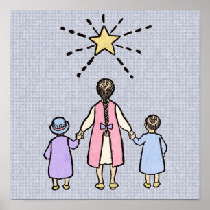 Affiche Ah Ah Étoile Brillante Comptine de Nursery Vintage