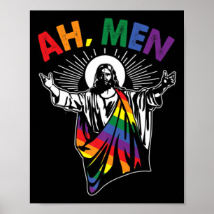 Affiche Ah Men Funny LGBT Gay pride Jesus Rainbow Flag Chr