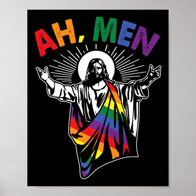Affiche Ah Men Funny LGBT Gay pride Jesus Rainbow Flag Chr (Devant)