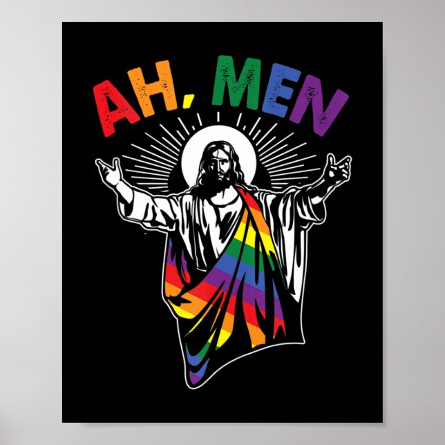 Affiche Ah Men Funny LGBT Gay pride Jesus Rainbow Flag Chr (Devant)