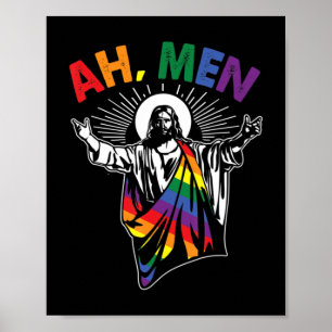 Affiche Ah Men Funny LGBT Gay pride Jesus Rainbow Flag Chr