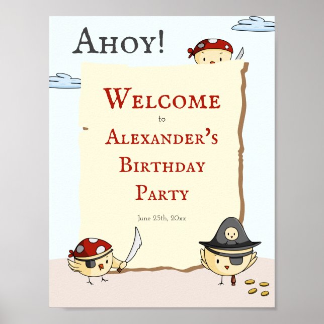 Affiche Ahoy Bird Pirate Thème Anniversaire Bienvenue (Devant)