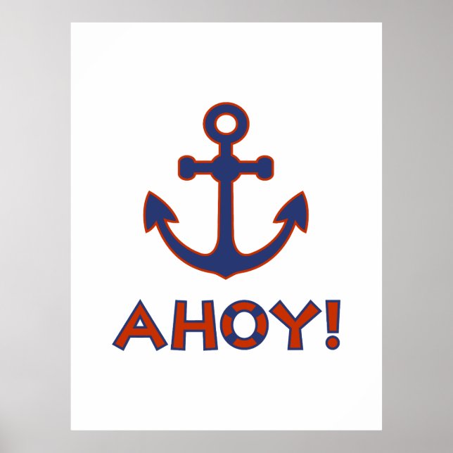 Affiche AHOY ! Bouée + Design Ancre Rouge+Bleu (Devant)