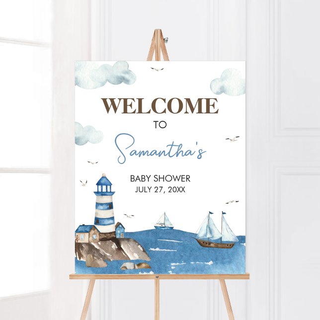 Affiche Ahoy C’est un garçon Baby shower nautique Bienvenu (Blue Boy Baby Shower Welcome Sign)