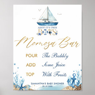 Affiche Ahoy C'est Twin Boy Baby shower nautique Momosa Ba