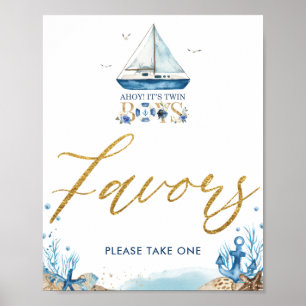 Affiche Ahoy C'est Twin Boys Baby shower nautique Favors