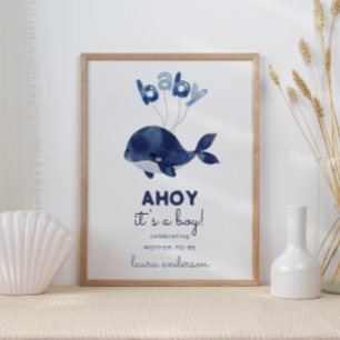 Affiche AHOY C'est un Baby shower de baleines Boy Bienvenu