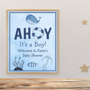 Affiche Ahoy C'est un garçon Baby shower côtier d'animaux 