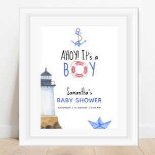 Affiche Ahoy C'est un garçon ! Baby shower nautique