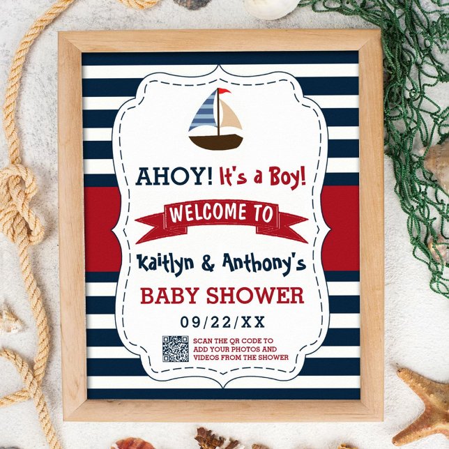 Affiche Ahoy C'est un garçon ! Baby shower nautique (Créateur téléchargé)