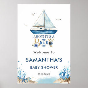 Affiche Ahoy C'est un garçon Baby shower nautique Bienvenu